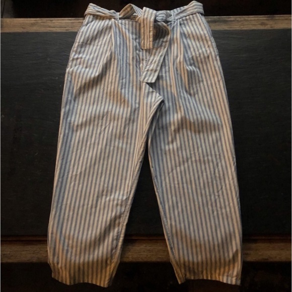 Free People] Blue White strips Belted Overall Jumpsuit - Picture 11 of 16